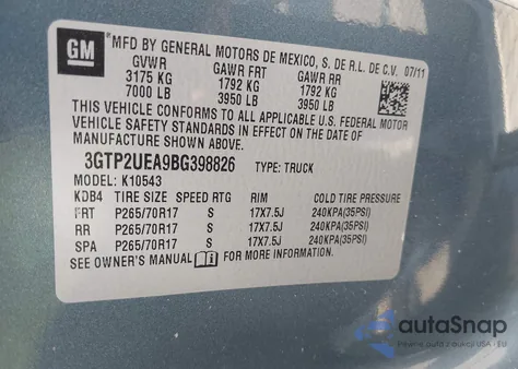 2011 GMC Sierra 1500 Sl from USA, damaged, VIN 3GTP2UEA9BG398826